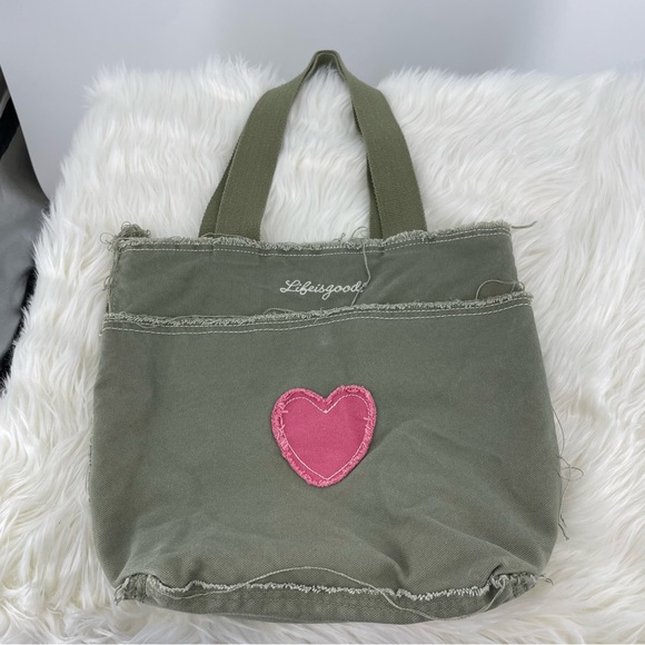 Life Is Good Bags Life Is Good Green Canvas Heart Tote Bag Poshmark